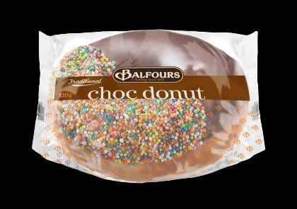Balfours Chocolate Donut with 100s and 1000s